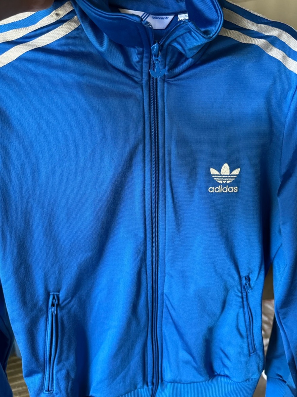adidas Blue Track Jacket with White Stripes - Picture 3 of 4